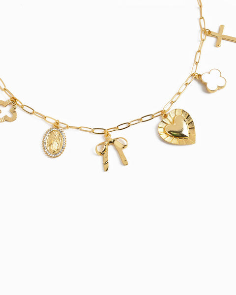 Heart Multi Gold Chunky Charm Necklace