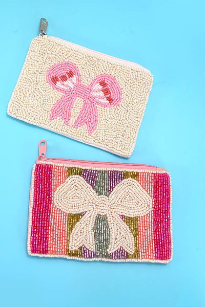 Rainbow Bow Beaded Pouch