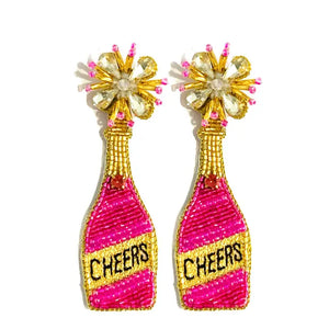 Hot Pink Cheers Champagne Beaded Earring