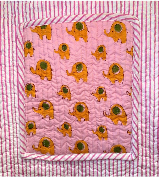 Reversible Quilted Block Printed Beach Bag - Elephants
