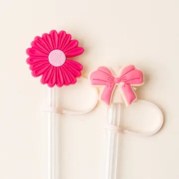 Flower & Bow Straw Topper Set