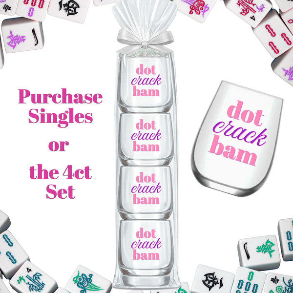 Mahjong Stemless 4 ct Set Wine Glasses "Dot Crack Bam"