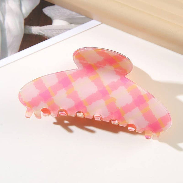 LARGE CHECKER OVAL HAIR CLAW CLIPS Mint/Blue