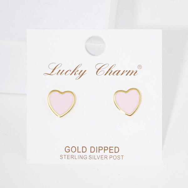 Gold Plated Epoxy Heart Post Earrings : White