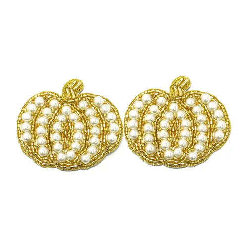 Gold and Pearl Pumpkin Earrings