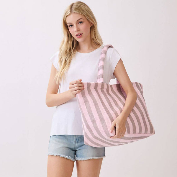 Striped Terry Tote Bag: Pink