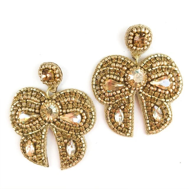 Gold Beaded Bow Earrings