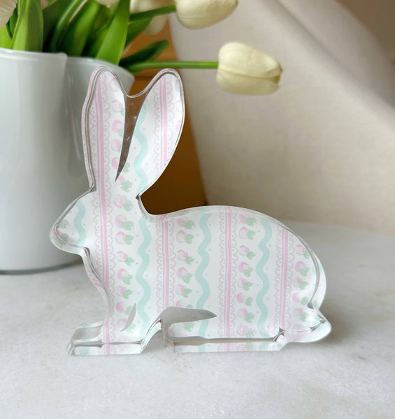 Easter Acrylic Bunny Block : Blue Chinoiserie Bunny
