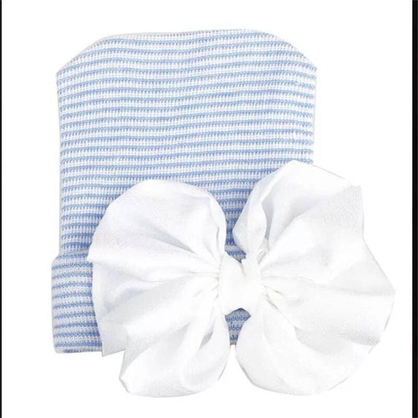 Newborn Hospital Hat: White with Pink bow