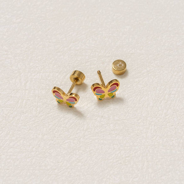 Colorful Butterfly Stud - Hypoallergenic, Flat Back, Girl: Pair