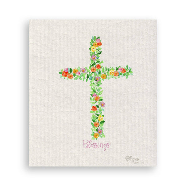 Cross with Flowers: Remove Words / Dishtowel / -