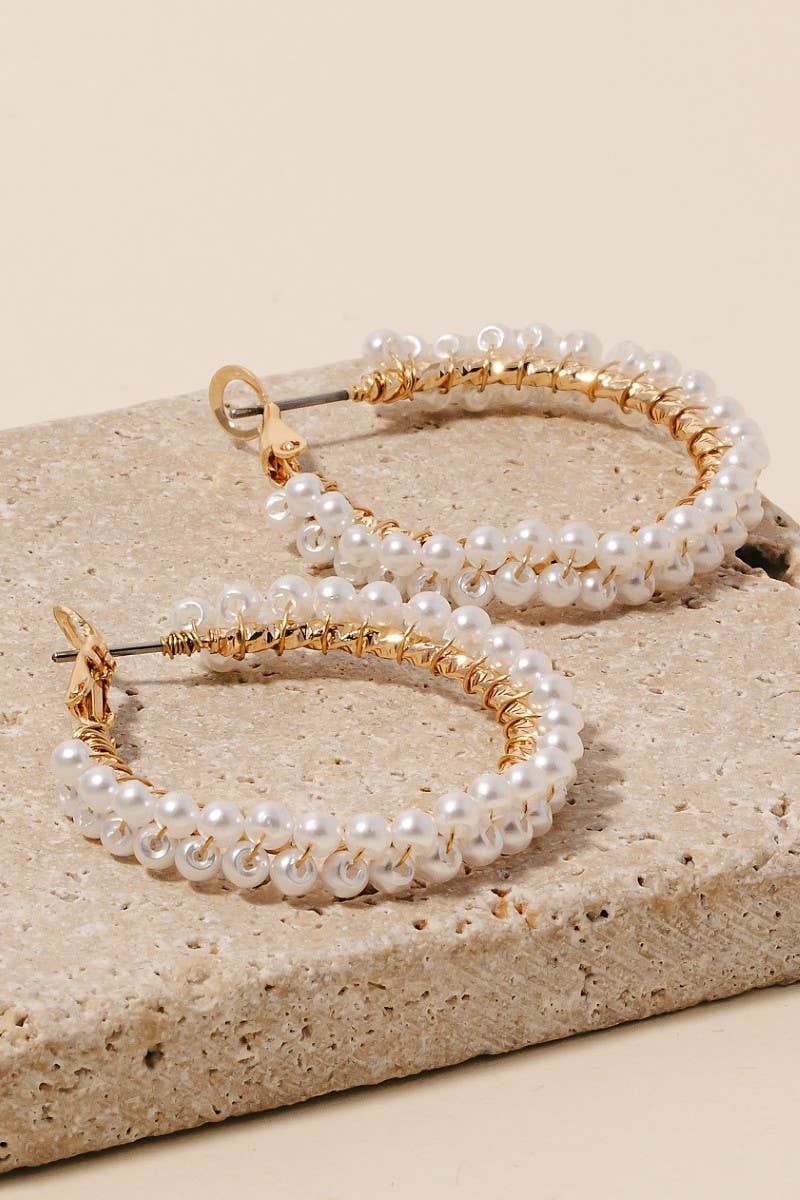 Pearl Cluster Beaded Latch Hoop Earrings: GD