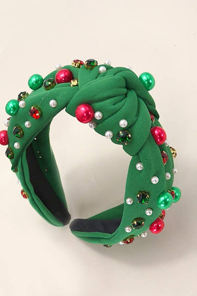 RED CHRISTMAS JINGLE BELL SEED BEAD HAIR BAND HEADBAND