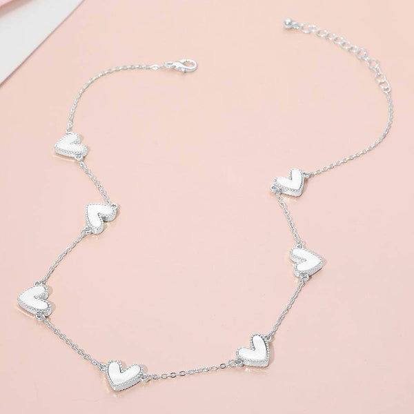 Mother of Pearl Heart Charm Station Necklace: Gold,Ivory