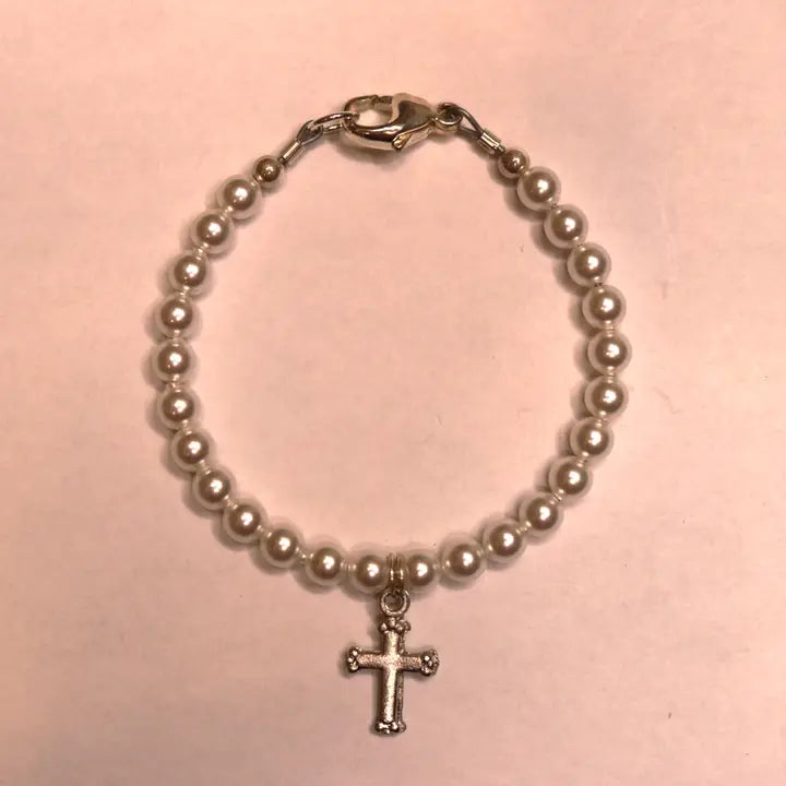 Kids Pearl Bracelet with Cross