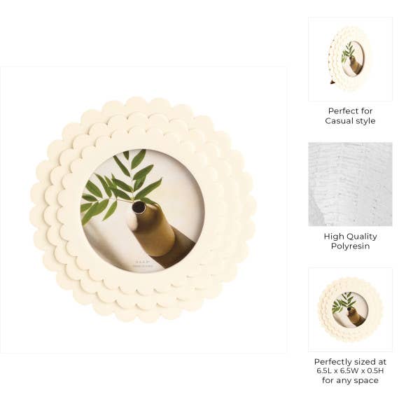 Photo Frame - Ivory Resin Round Casual Scalloped, 4x4 in.
