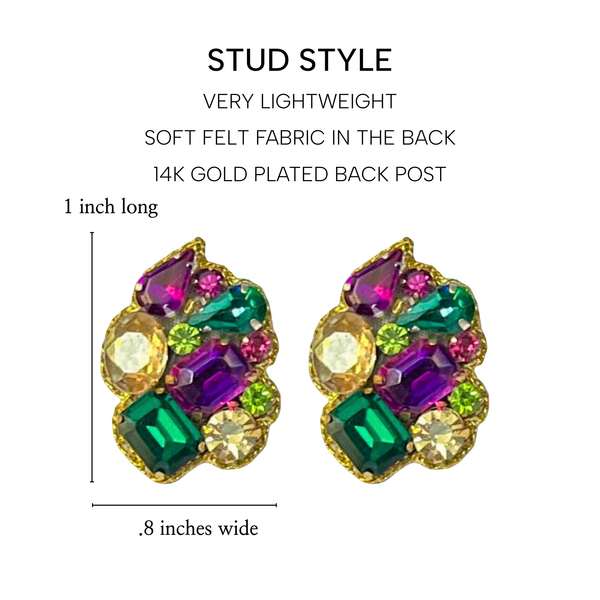 Eva Crystal Cluster Earrings | Mardi Gras Edition