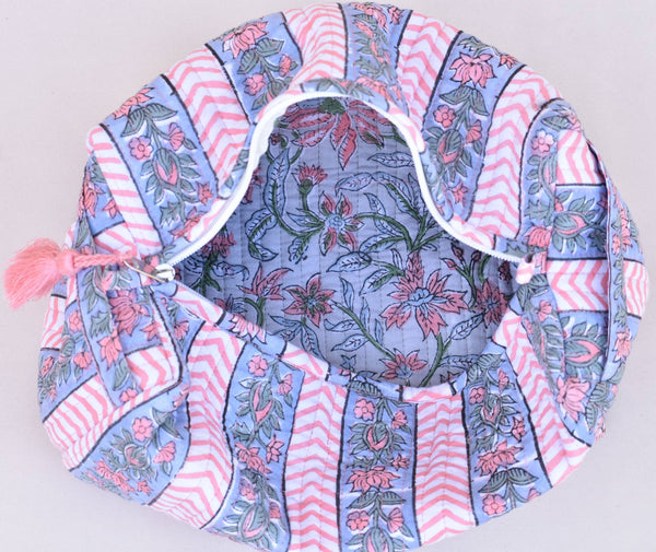 Quilted Cotton Vanity / Travel Pouch - Lavender Motif