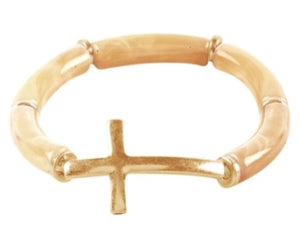 Gold Cross Stretch Resin Bracelet
