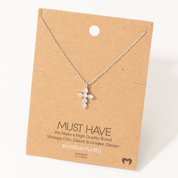 Rhinestone Cross Pendant Necklace: Rose Gold