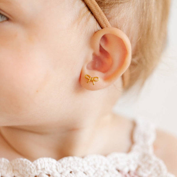 Bow Stud Earrings - Hypoallergenic, Flat Back, Girl Gift : Gold / Pair