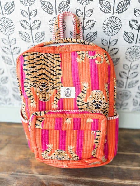 Pink and Orange Eye of the Tiger Quilted Backpack 