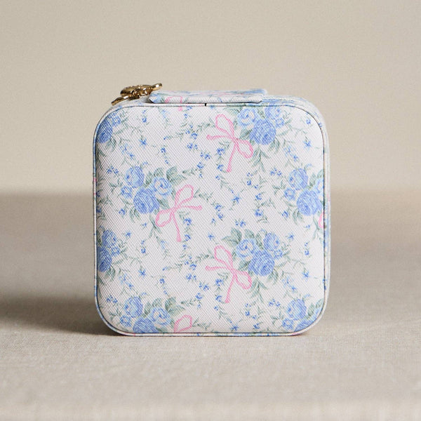 Blue Floral with Pink Bow Jewelry Box