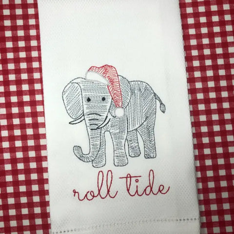Alabama Elephant with Santa Hat Huck Towel