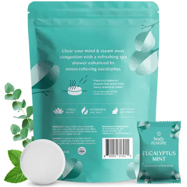 Body Restore Shower Steamers Bombs Bag or Single: 15 Pack Bag Eucalyptus Mint