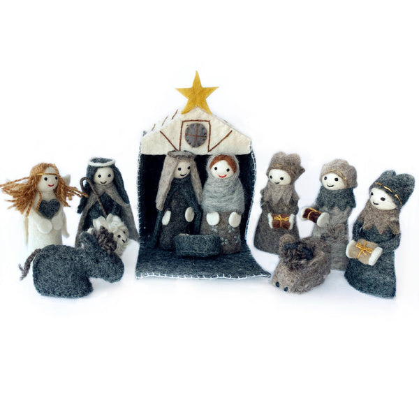 Felt Wool Nativity Christmas Scene, 12 Piece Set: Colorful
