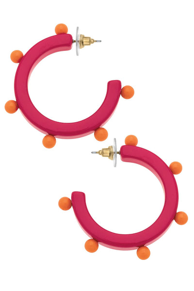 Olivia Studded Resin Hoop Earrings: Light Pink