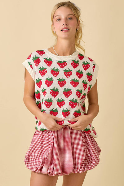 Strawberry Oversized Sleeveless Sweater Knit Top: NAVY