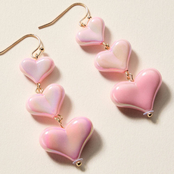 Pink Triple Heart Drop Earrings