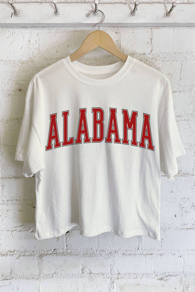 ALABAMA PUFF GRAPHIC LONG CROP TOP: White