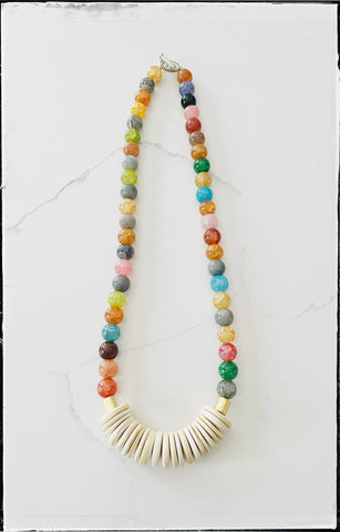 Short Gemstone Agate Bead Necklace Coconut Wood Multicolored