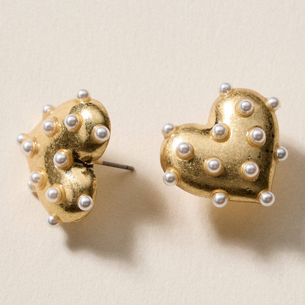 Pearl Studded Heart Earrings