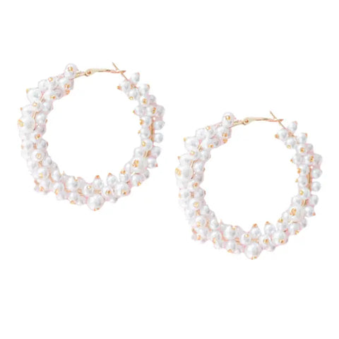 2" Pearl Cluster Statement Hoop Earrings