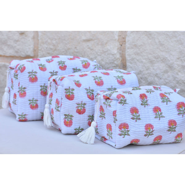 Quilted Cosmetic Pouch White (Set of 3)