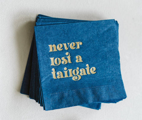 Never lost a tailgate navy/gold napkins