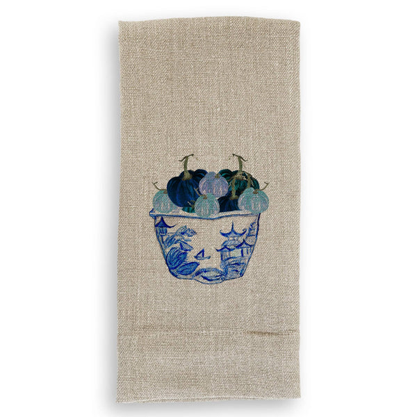 Blue & White Pot with Blue Pumpkins: Dishtowel / -