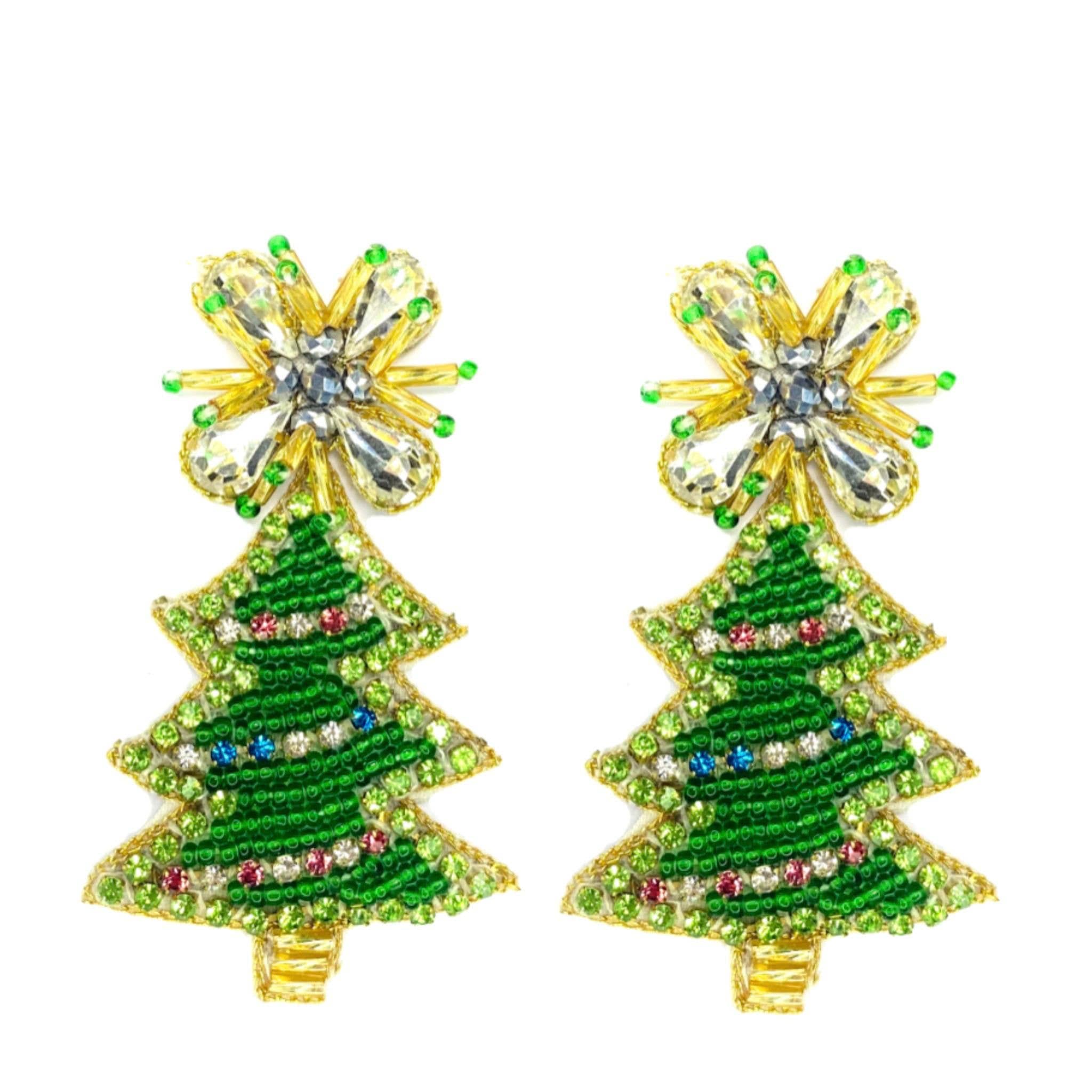 Christmas Tree Sparkle Earrings - Green