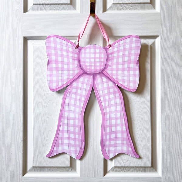 Pink Gingham Bow Door Hanger- Girly Baby Coquette Trend
