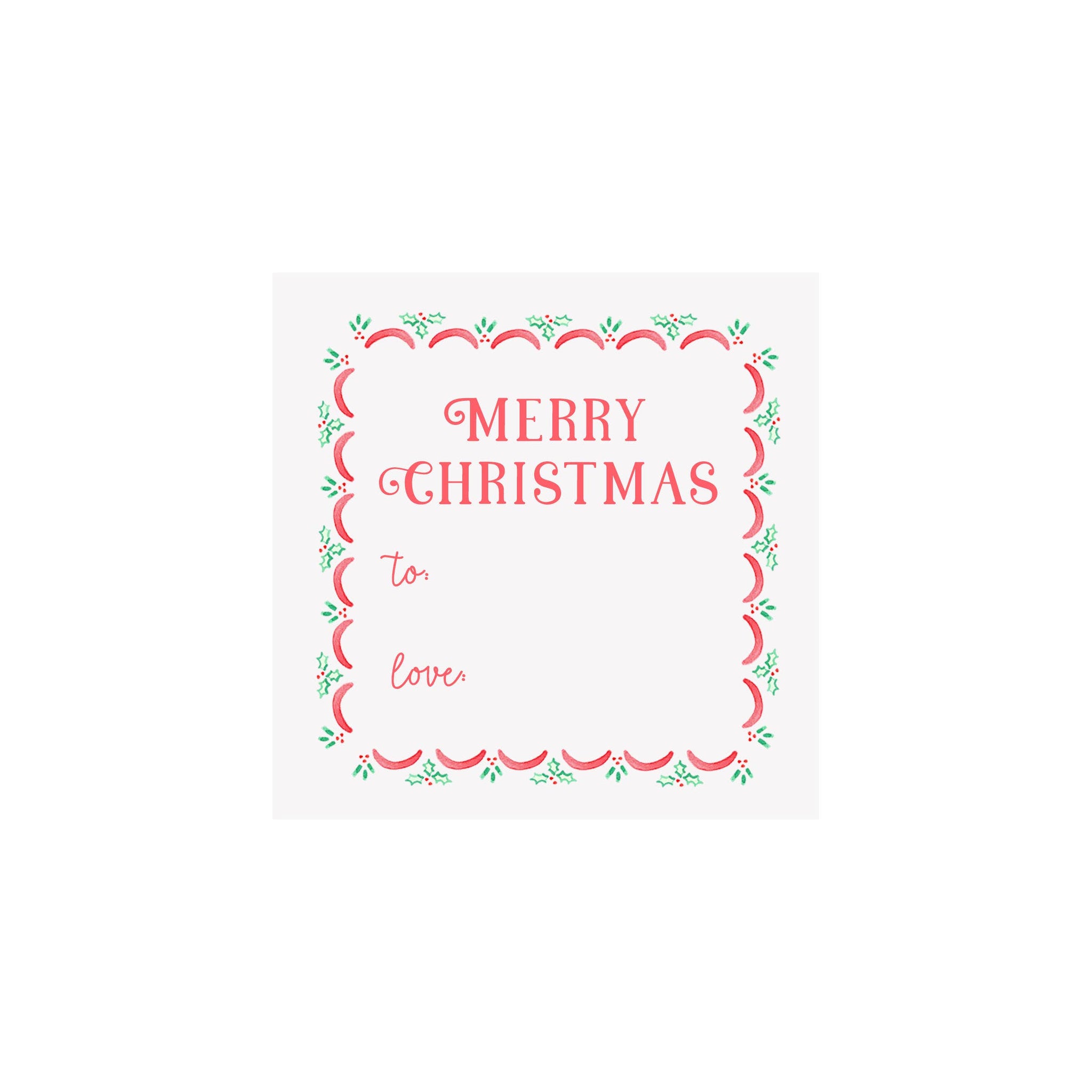 Holly Scallop Holiday Gift Tag: SINGLE TAG WITH ENVELOPE