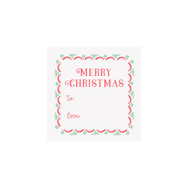 Holly Scallop Holiday Gift Tag: SINGLE TAG WITH ENVELOPE