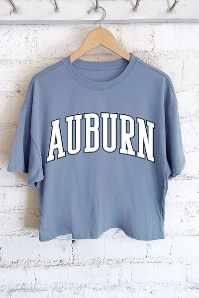 AUBURN PUFF GRAPHIC LONG CROP TOP: PEACH