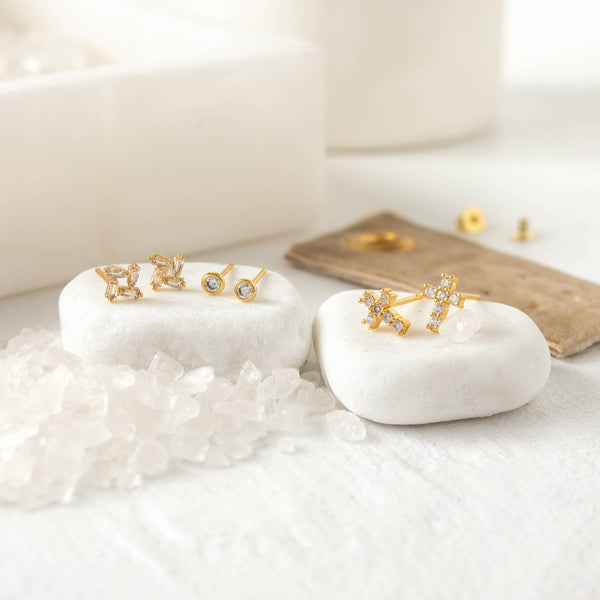 Cross Velvet Stud Gift Set: Silver