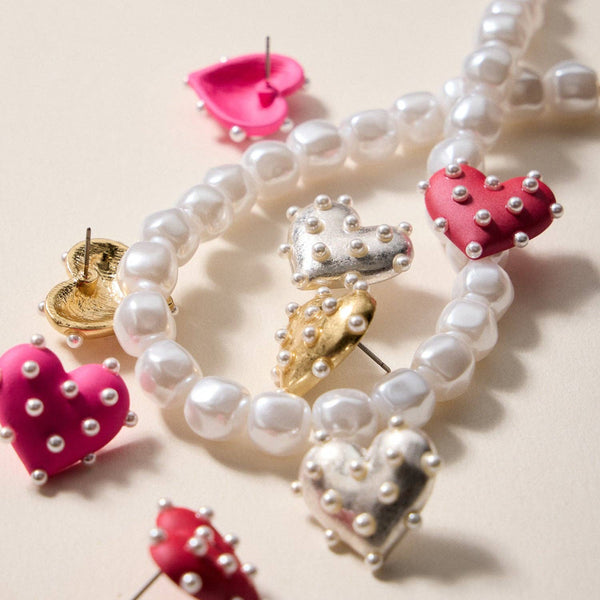 Pearl Studded Heart Earrings