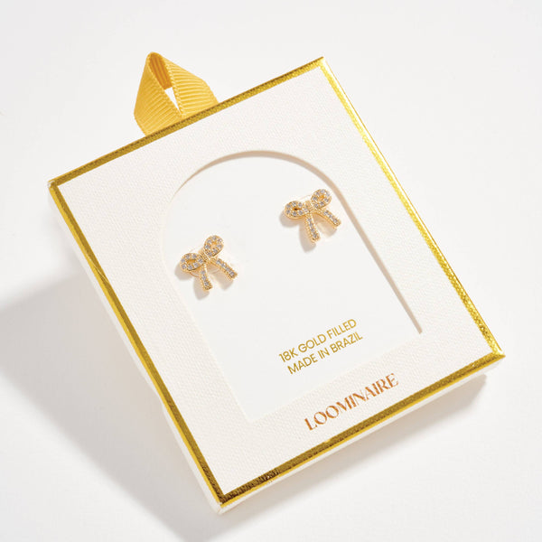 Gold Filled Crystal Bow Stud Earrings: GD / ONE