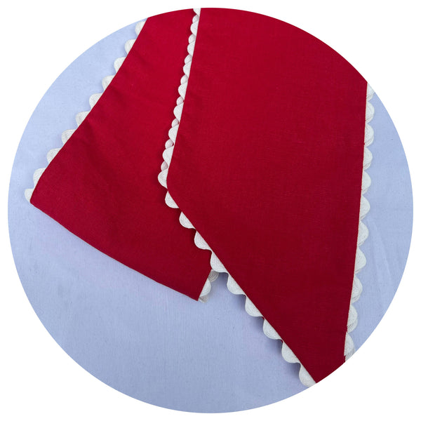 Custom Linen Sashes with Trim : Red with White trim 54"