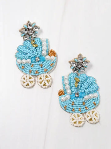 Blue Baby Stroller Embellished Earrings